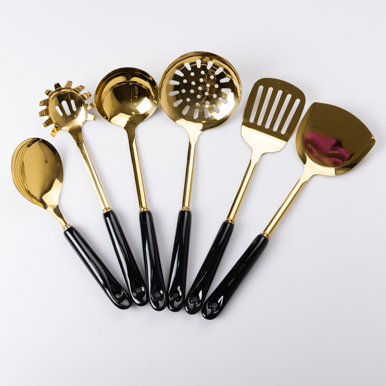 Набор кухонных принадлежностей на подставке 7 предметів кухонні аксесуари на підставці Чорний із золотом_HP-20-66_Milantium_2