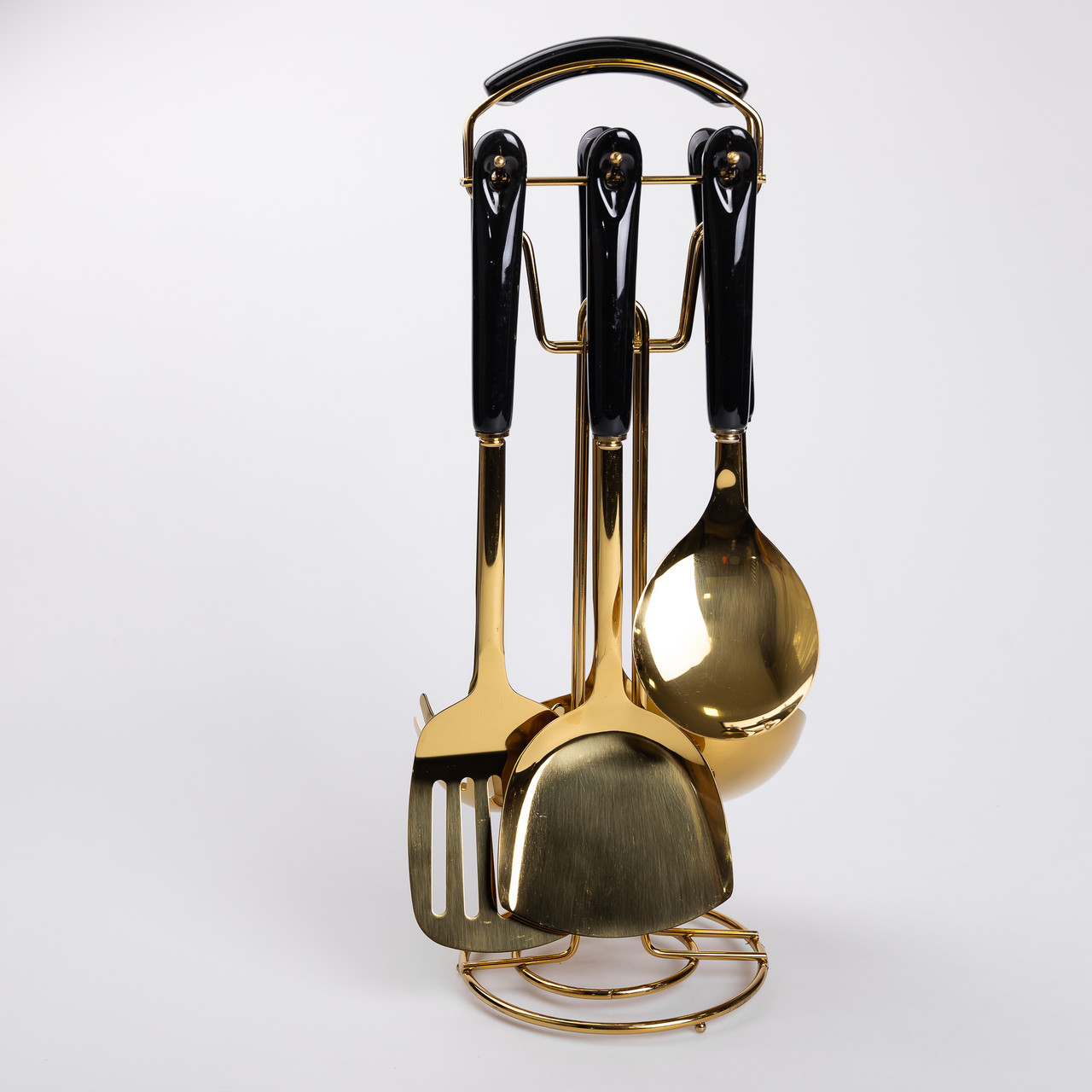 Набор кухонных принадлежностей на подставке 7 предметів кухонні аксесуари на підставці Чорний із золотом_HP-20-66_Milantium_3