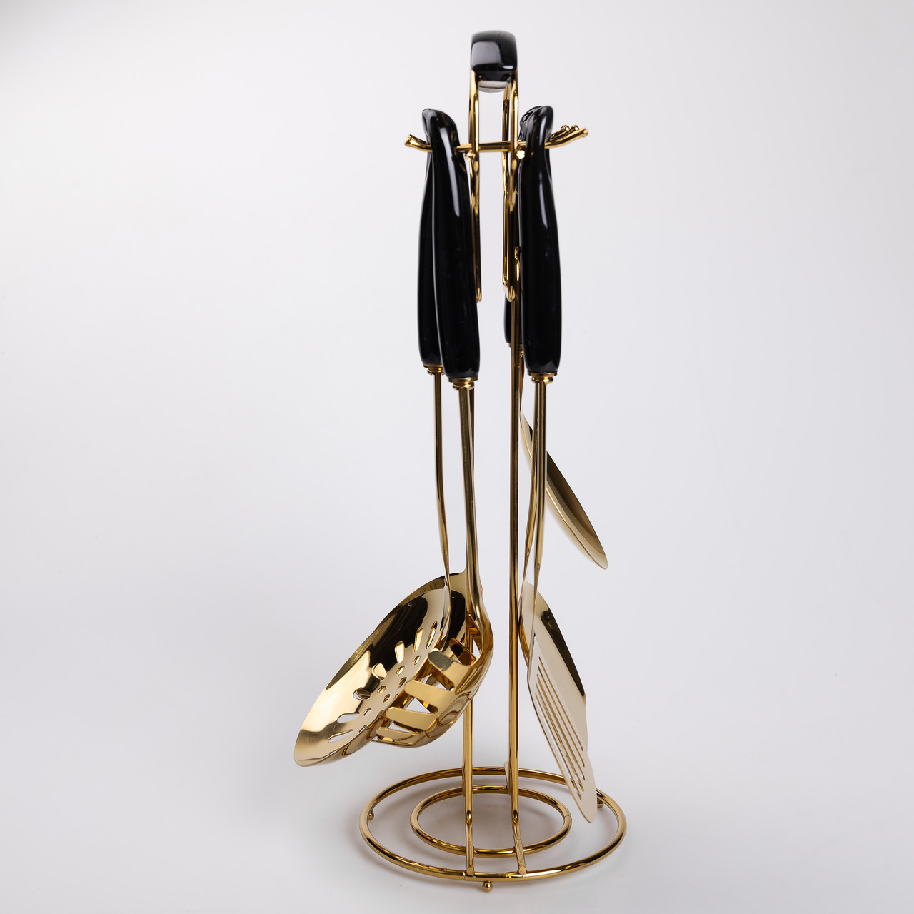 Набор кухонных принадлежностей на подставке 7 предметів кухонні аксесуари на підставці Чорний із золотом_HP-20-66_Milantium_4