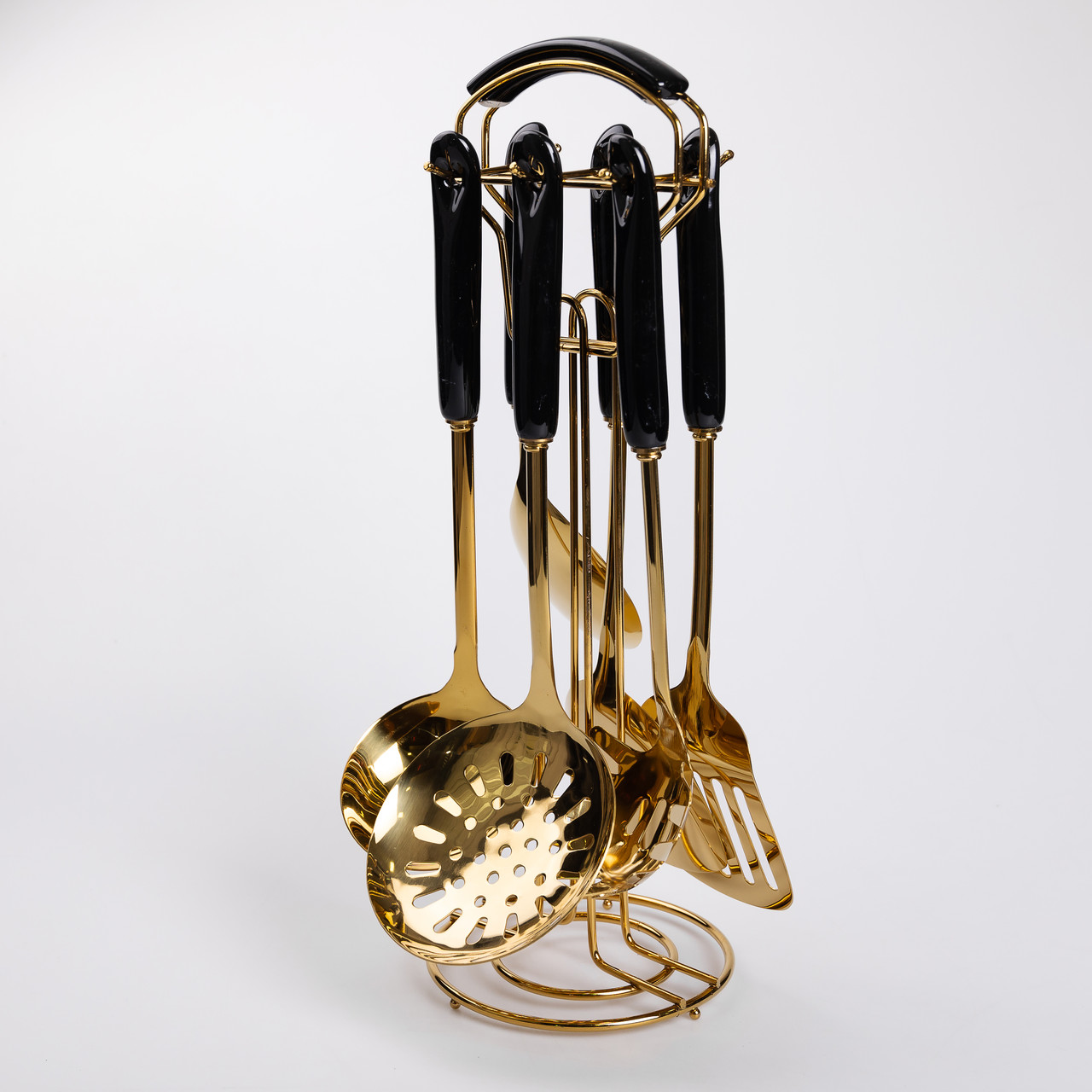 Набор кухонных принадлежностей на подставке 7 предметів кухонні аксесуари на підставці Чорний із золотом_HP-20-66_Milantium_5