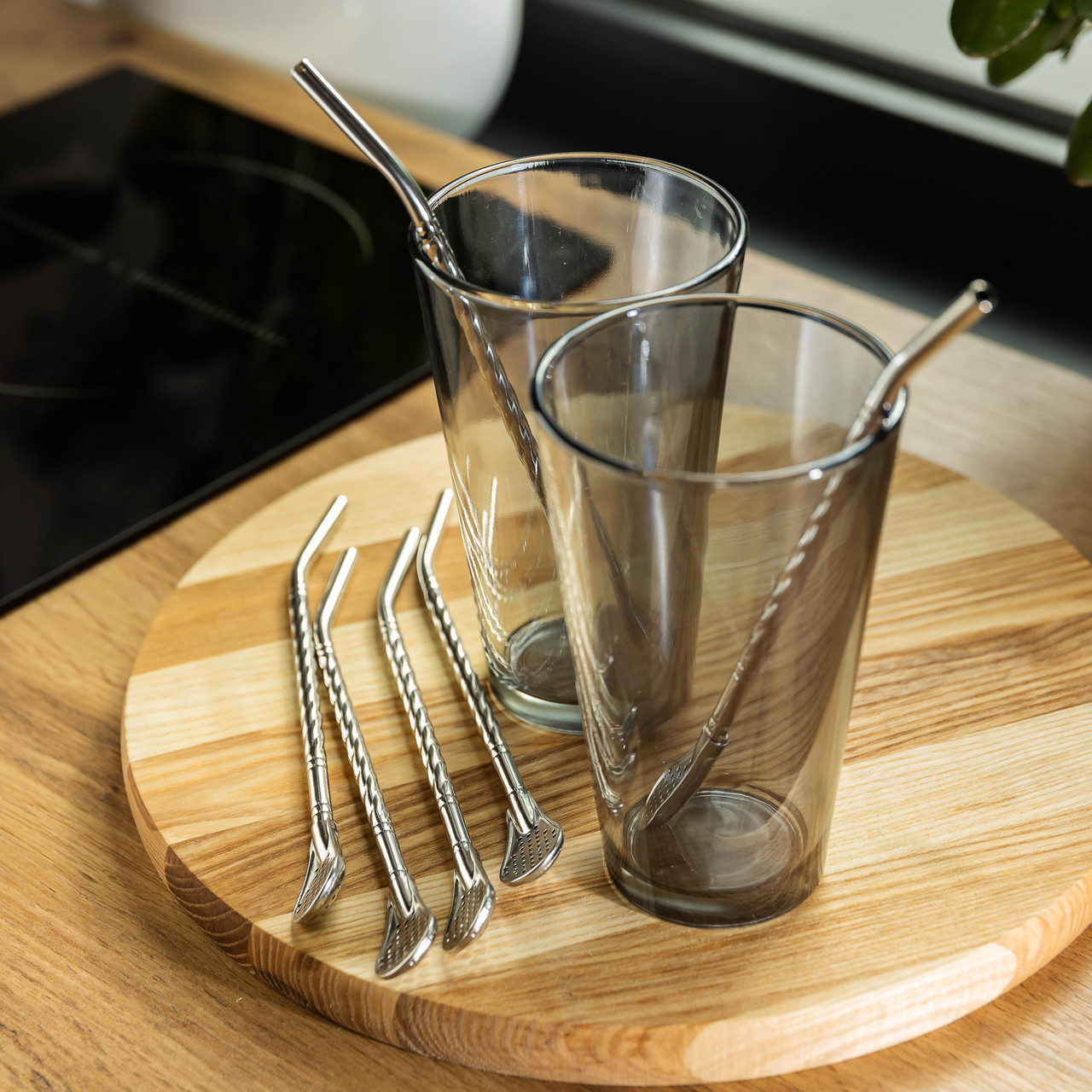 Набор нескольких ложек-труб 6 Кусочки для напитков 19.5 см зі щіткою для миття з нержавіючої сталі Сірий HP-20-54_HP-20-54_Milantium_4