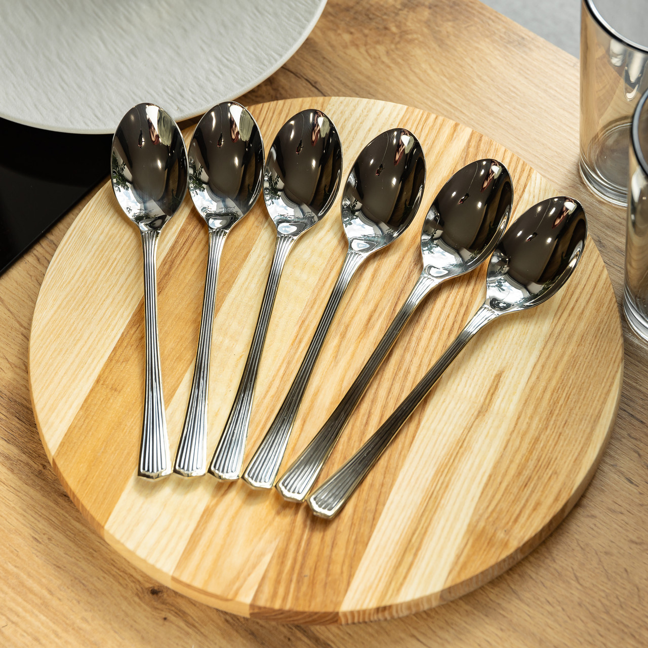 Набор столовых ложек 6 штук ножі з нержавіючої сталі набір ложок 20.7 см Срібло із золотим обрамленням HP-20-31_HP-20-31_Milantium_4