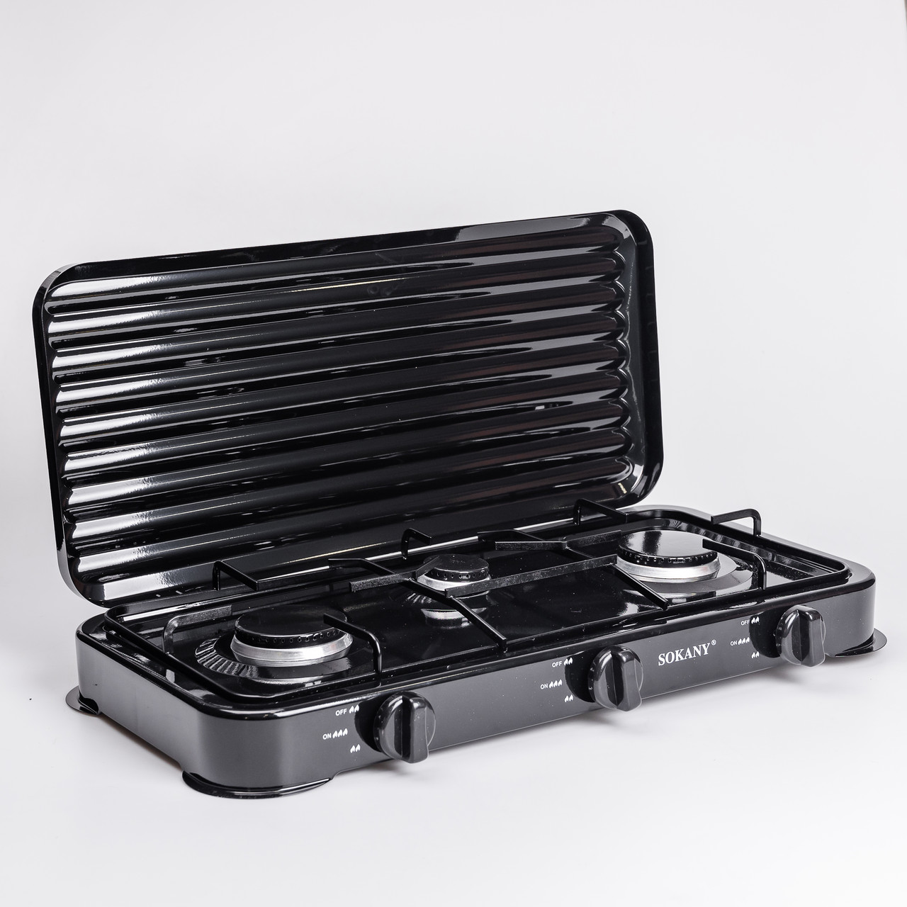 Столовая газовая плита на 3 конфорки міні газова плита для балонного газу Чорна Sokany_SK-6003B_Milantium_2