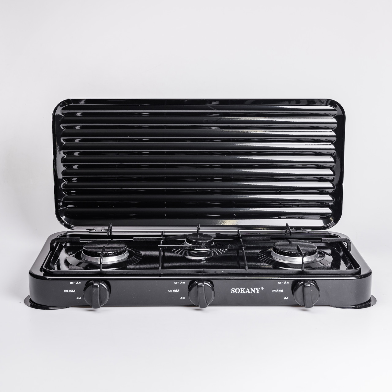 Столовая газовая плита на 3 конфорки міні газова плита для балонного газу Чорна Sokany_SK-6003B_Milantium_3