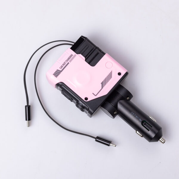 Автомобільний зарядний пристрій MECHA з висувними кабелями та портами USB/Type-C Рожевий HP-A1P_HP-A1P_Milantium_1