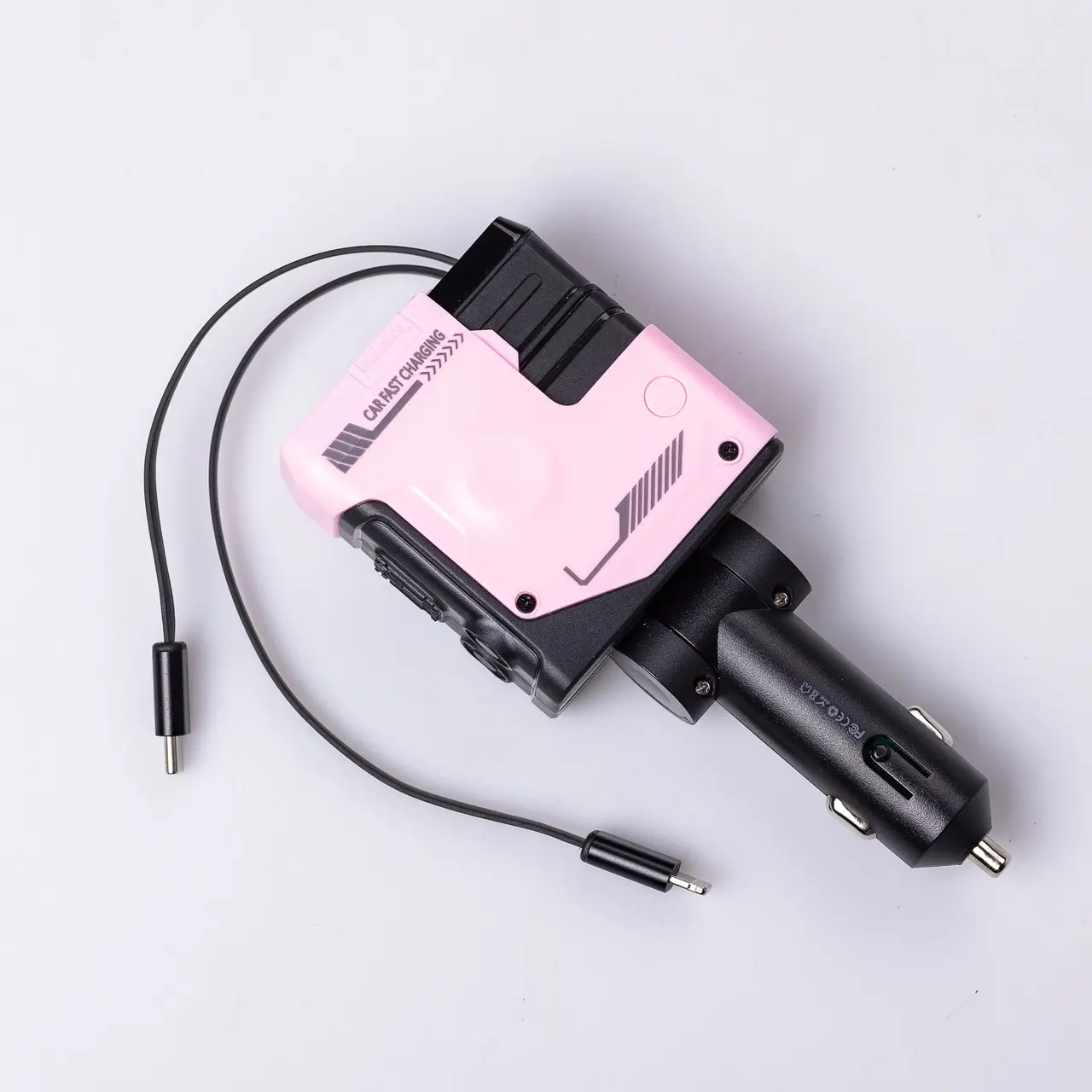 Автомобільний зарядний пристрій MECHA з висувними кабелями та портами USB/Type-C Рожевий HP-A1P – купити в Україні недорого