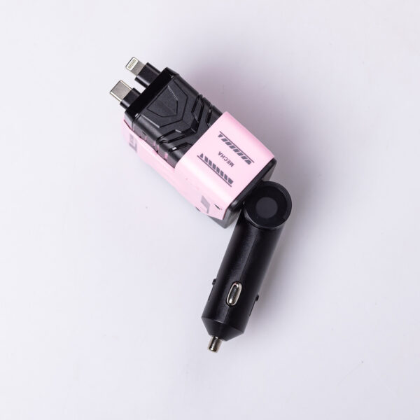 Автомобільний зарядний пристрій MECHA з висувними кабелями та портами USB/Type-C Рожевий HP-A1P_HP-A1P_Milantium_5