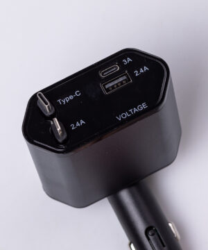 Автомобільний зарядний пристрій з висувними кабелями та портами USB-A/USB-C HP-C1_HP-C1_Milantium_1