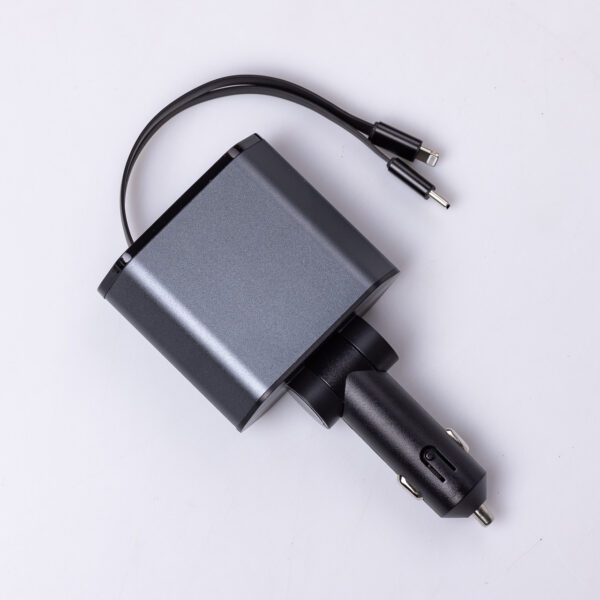 Автомобільний зарядний пристрій з висувними кабелями та портами USB-A/USB-C HP-C1_HP-C1_Milantium_5
