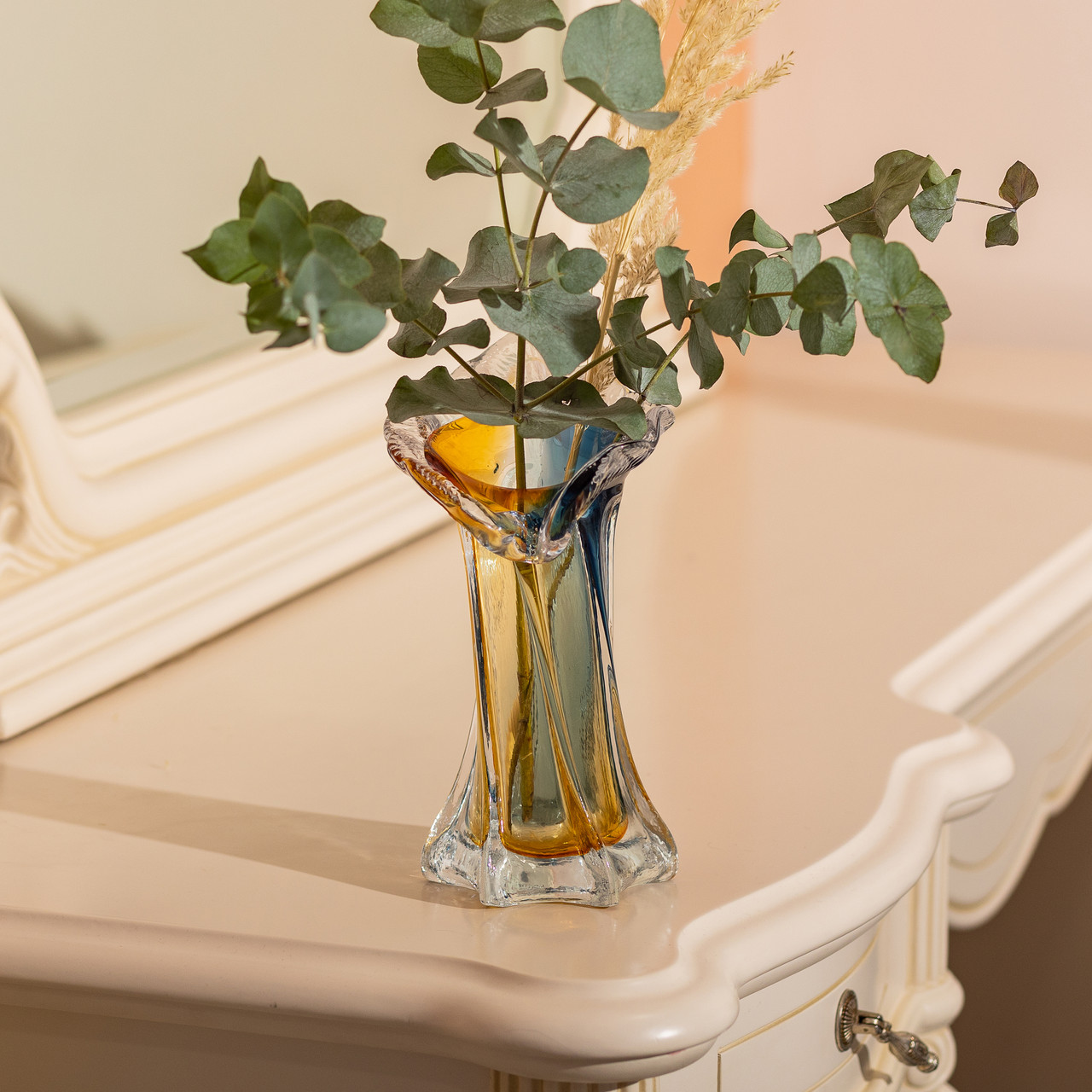 Декоративна скляна ваза для квітів 22 см фігурна ваза 200 мл Жовто-синя HP-9-6_HP-9-6_Milantium_5