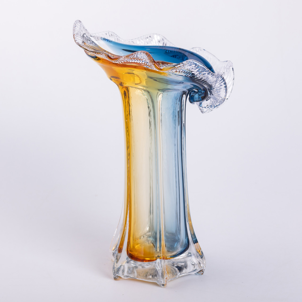 Декоративна скляна ваза для квітів 29 см фігурна ваза 500 мл Жовто-синя HP-9-4_HP-9-4_Milantium_3