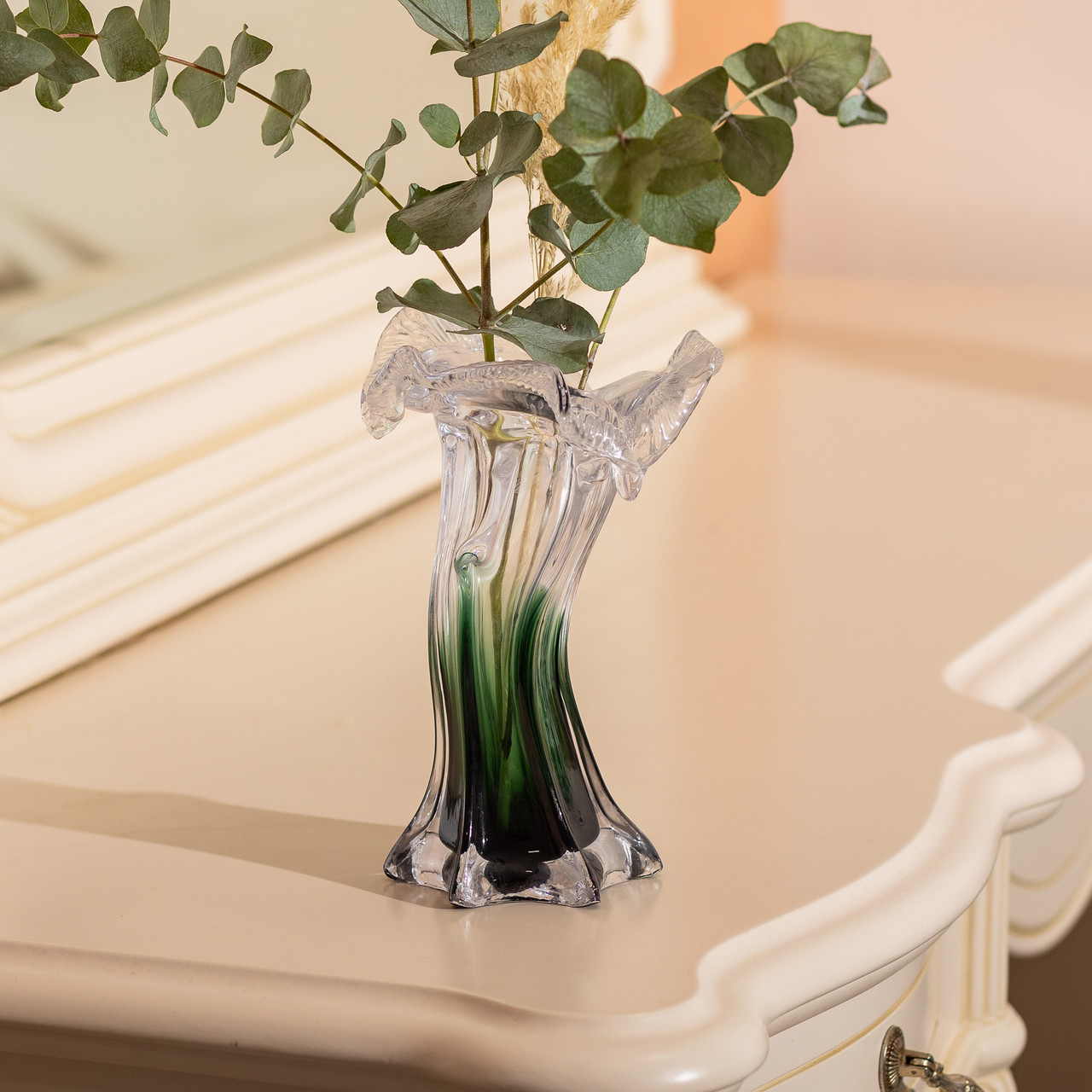 Декоративна скляна ваза для квітів 20 см фігурна ваза 125 мл Зелена HP-9-2_HP-9-2_Milantium_5