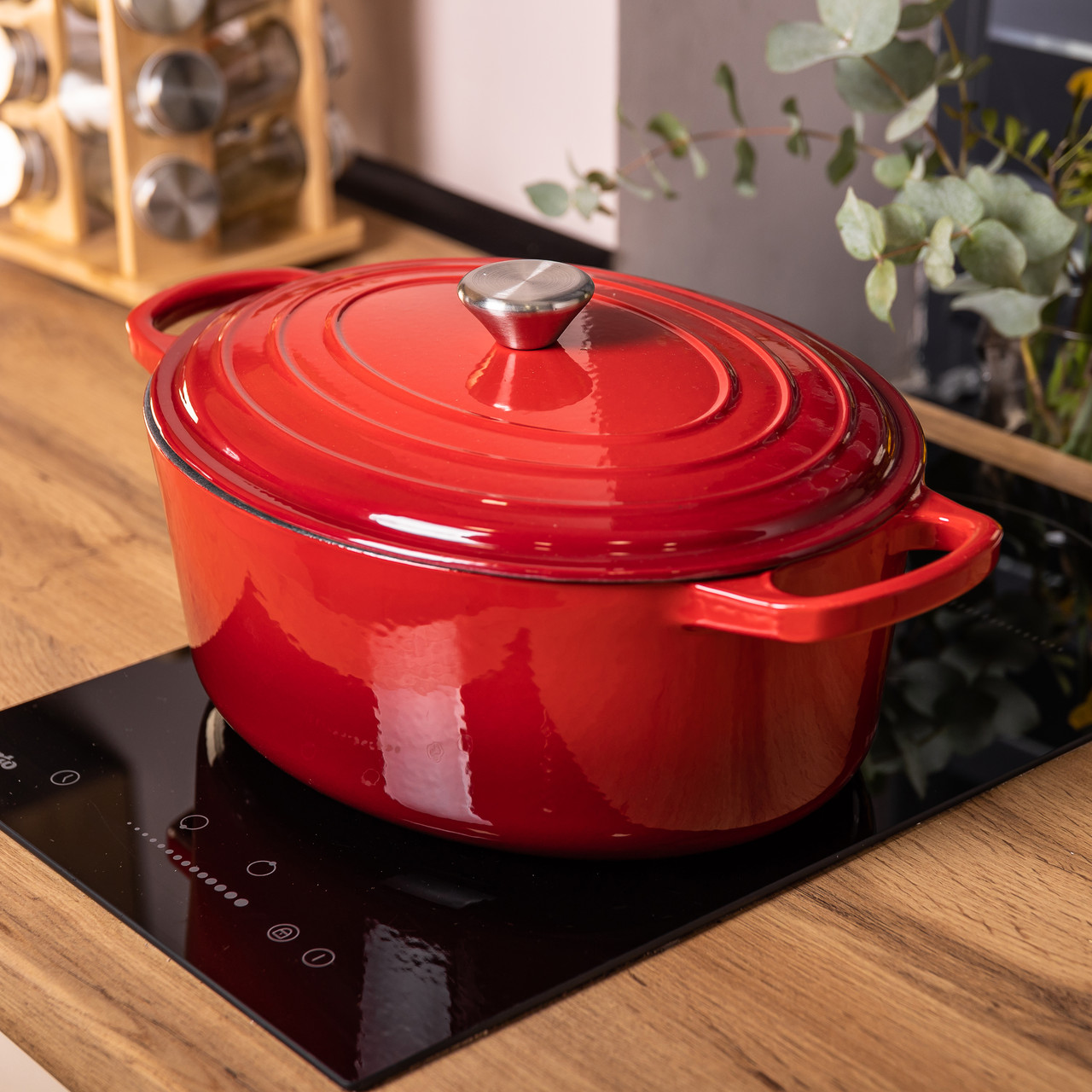 Caterpillar - чугунная эмаль с крышкой на 6 літрів Ø26 см Червона HP-1-10R_HP-1-10R_Milantium_6