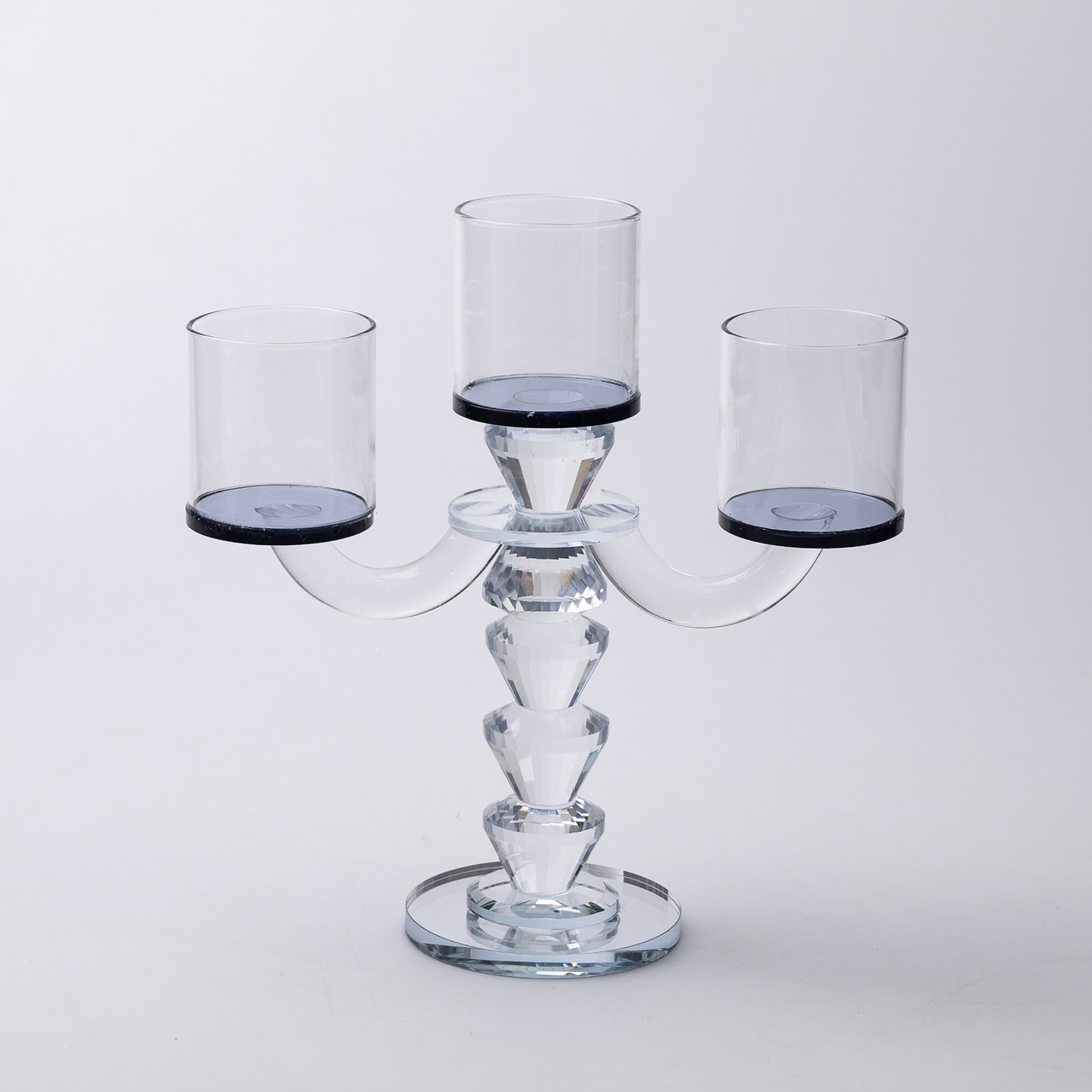 Канделябр на 3 свічки 22×9×23 см підсвічник декоративний скляний на ніжці Чорний_HP-4-22_Milantium_4