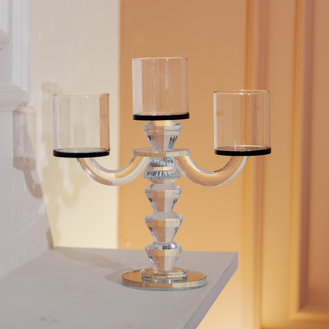 Канделябр на 3 свічки 22×9×23 см підсвічник декоративний скляний на ніжці Чорний HP-4-22_HP-4-22_Milantium_6