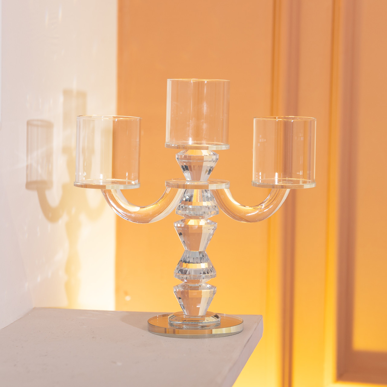 Канделябр на 3 свічки 22×9×23 см підсвічник декоративний скляний на ніжці прозорий HP-4-30_HP-4-30_Milantium_4