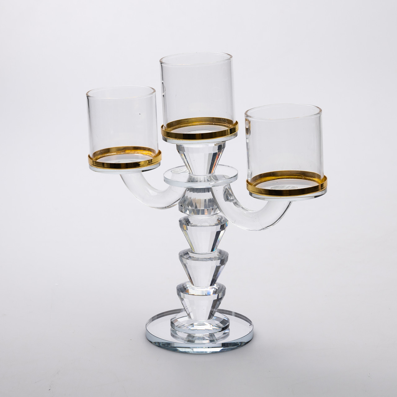 Канделябр на 3 свічки 23×9×23.5 см підсвічник скляний декоративний із золотою окантовкою_HP-4-35_Milantium_2