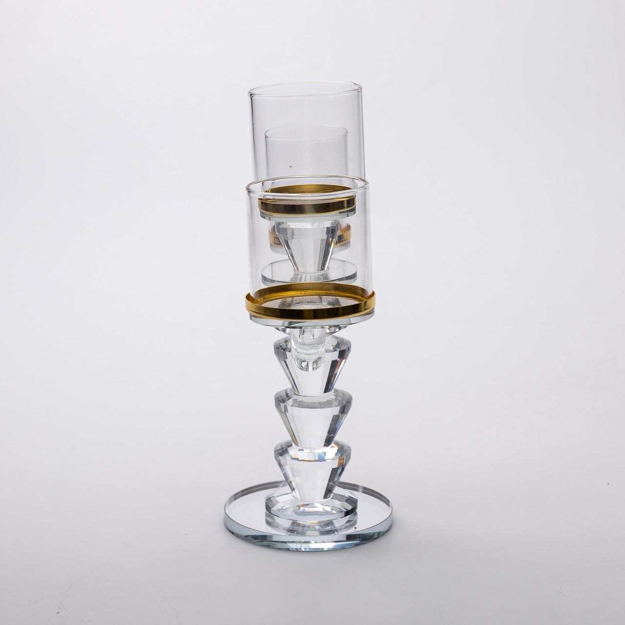 Канделябр на 3 свічки 23×9×23.5 см підсвічник скляний декоративний із золотою окантовкою_HP-4-35_Milantium_3