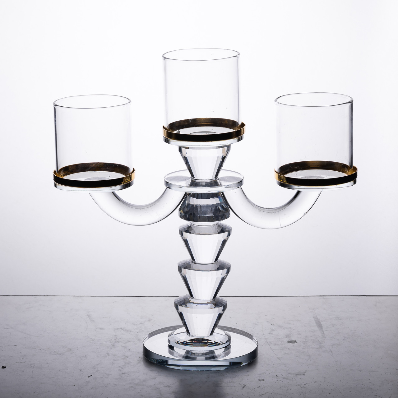 Канделябр на 3 свічки 23×9×23.5 см підсвічник скляний декоративний із золотою окантовкою_HP-4-35_Milantium_4