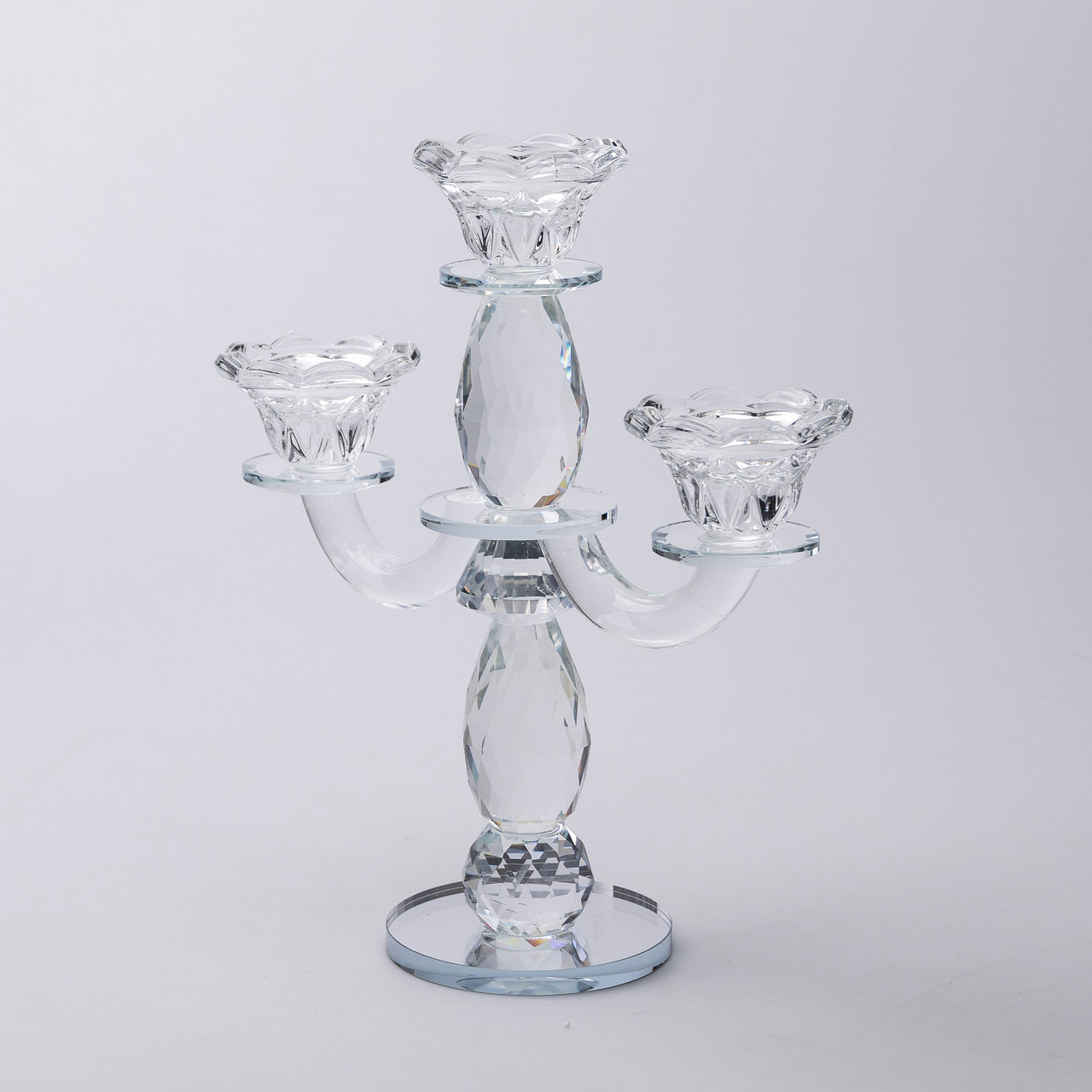 Канделябр на 3 свічки 24×9×25 см свічник настільний декоративний на ніжці прозорий_HP-4-65_Milantium_2