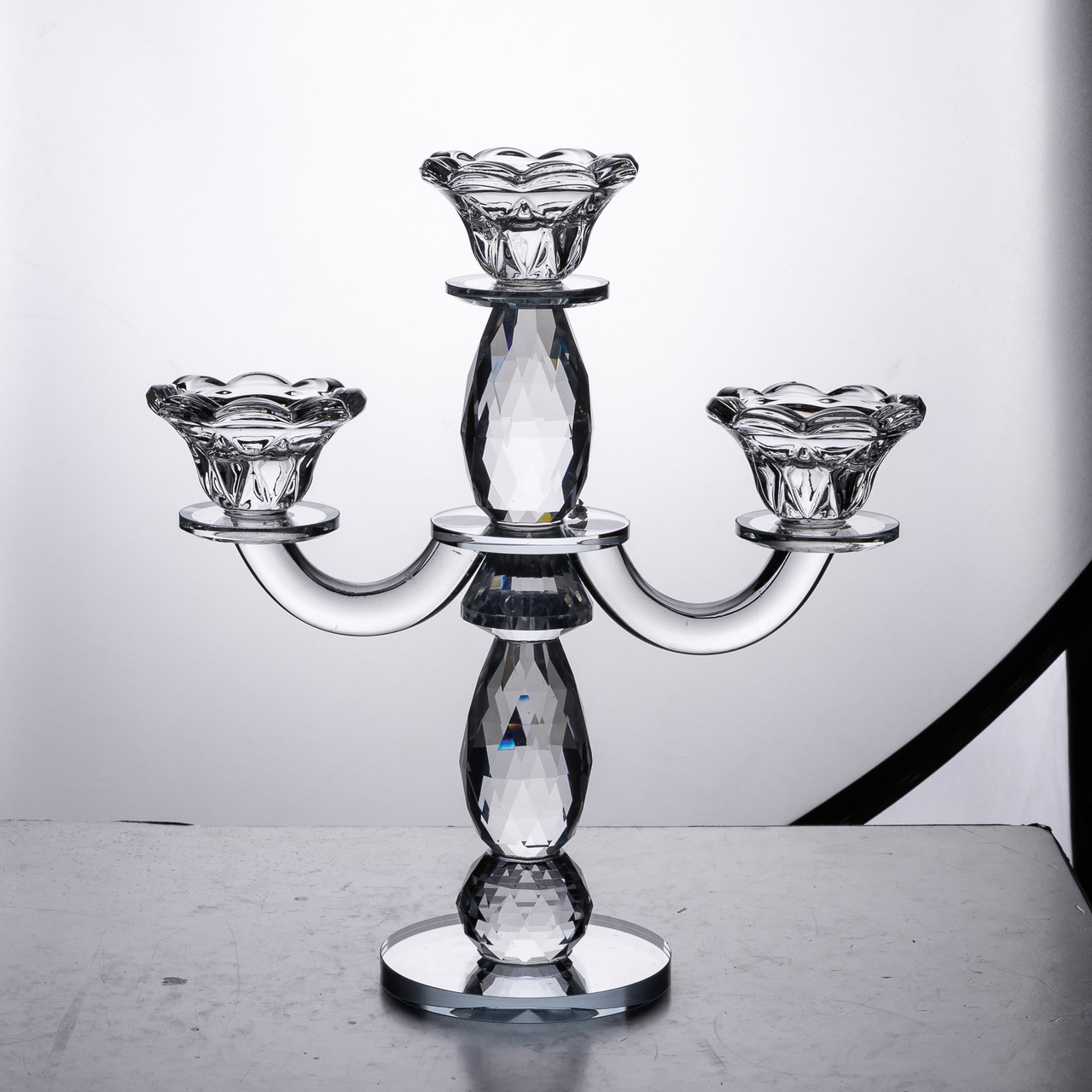 Канделябр на 3 свічки 24×9×25 см свічник настільний декоративний на ніжці прозорий_HP-4-65_Milantium_4