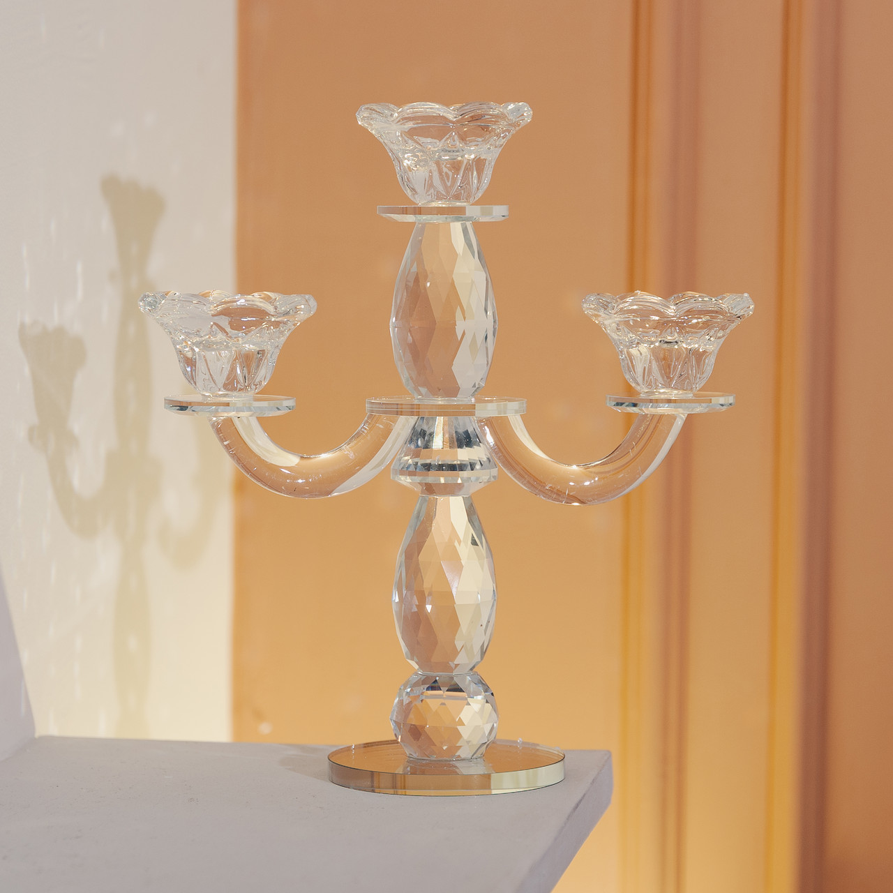 Канделябр на 3 свічки 24×9×25 см свічник настільний декоративний на ніжці прозорий HP-4-65_HP-4-65_Milantium_5