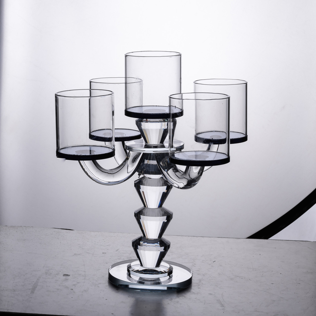 Канделябр на 5 свічок 19×19×24 см підсвічник декоративний скляний на ніжці Чорний_HP-4-23_Milantium_4