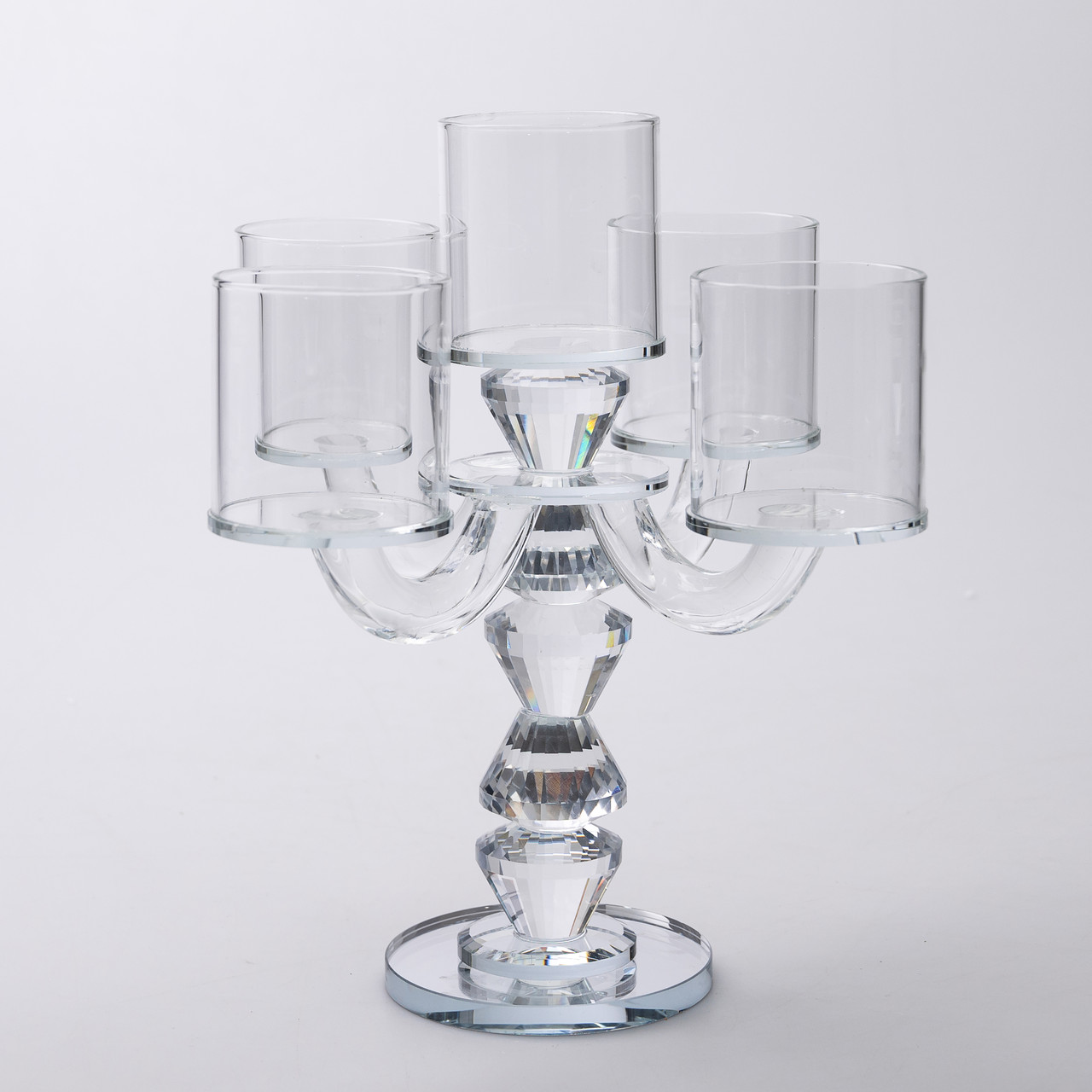 Канделябр на 5 свічок 19×19×24 см підсвічник декоративний скляний на ніжці прозорий_HP-4-31_Milantium_2