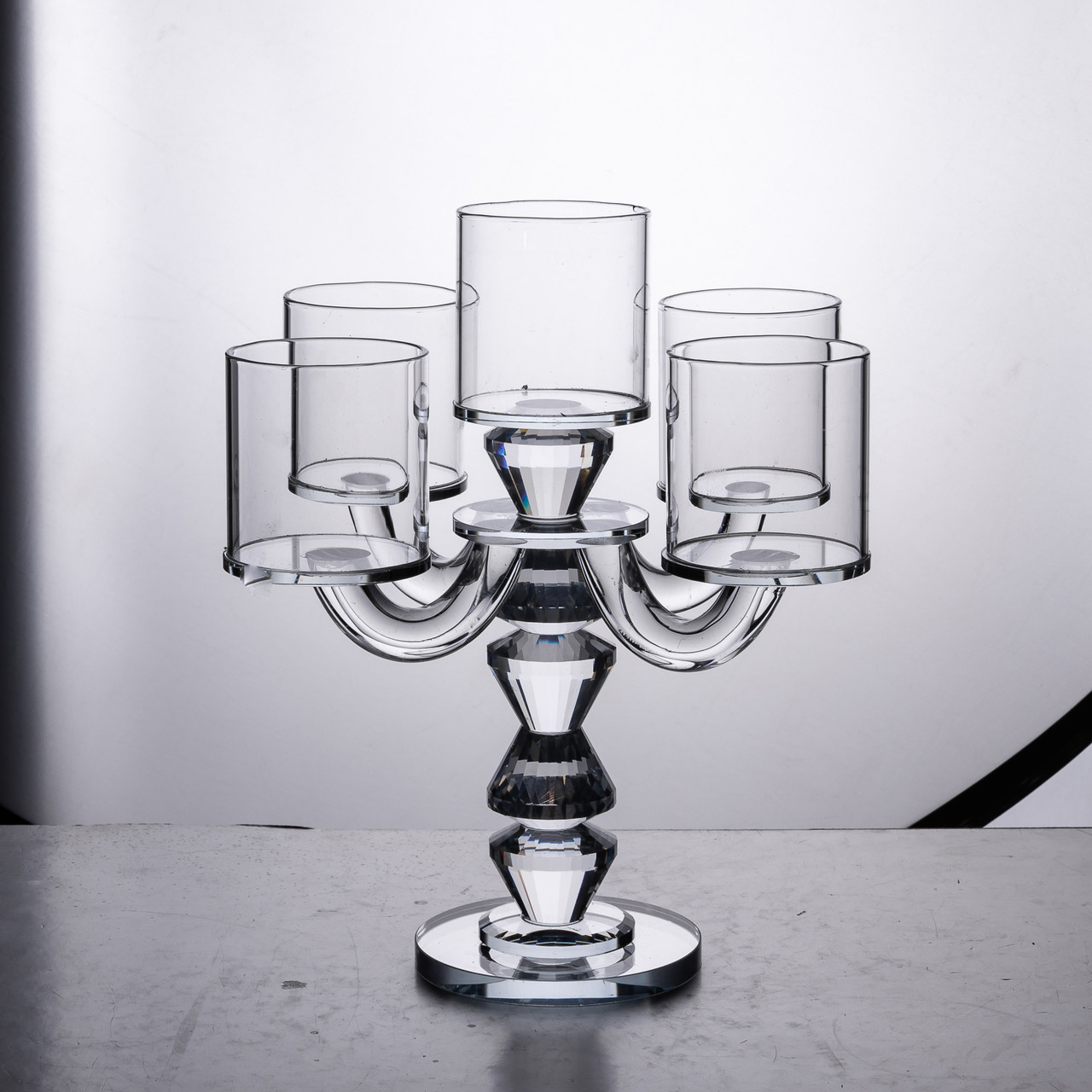 Канделябр на 5 свічок 19×19×24 см підсвічник декоративний скляний на ніжці прозорий_HP-4-31_Milantium_5