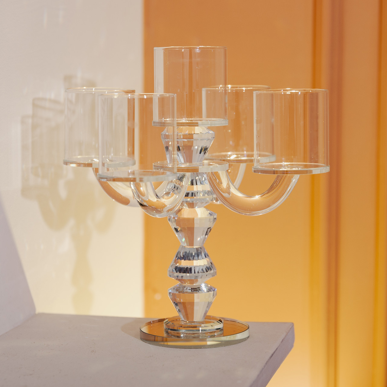 Канделябр на 5 свічок 19×19×24 см підсвічник декоративний скляний на ніжці прозорий HP-4-31_HP-4-31_Milantium_5