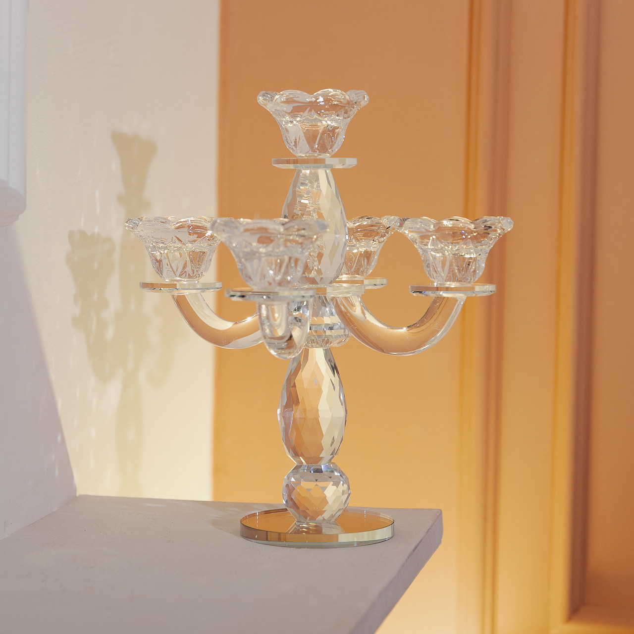 Канделябр на 5 свічок 19×19×26.5 см підсвічник настільний декоративний на ніжці прозорий HP-4-66_HP-4-66_Milantium_5