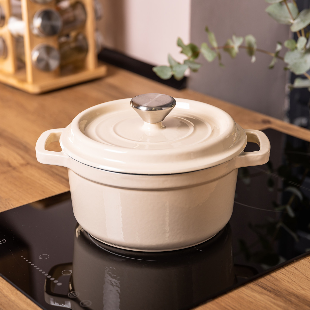 Чугунная эмаль 2 л з кришкою Ø20 см Бежева HP-1-2BE_HP-1-2BE_Milantium_5