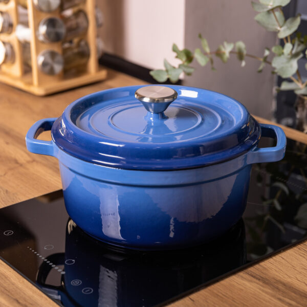 Каструля чавунна емальована 3 л з кришкою Ø24 см Синя HP-1-3BL_HP-1-3BL_Milantium_5