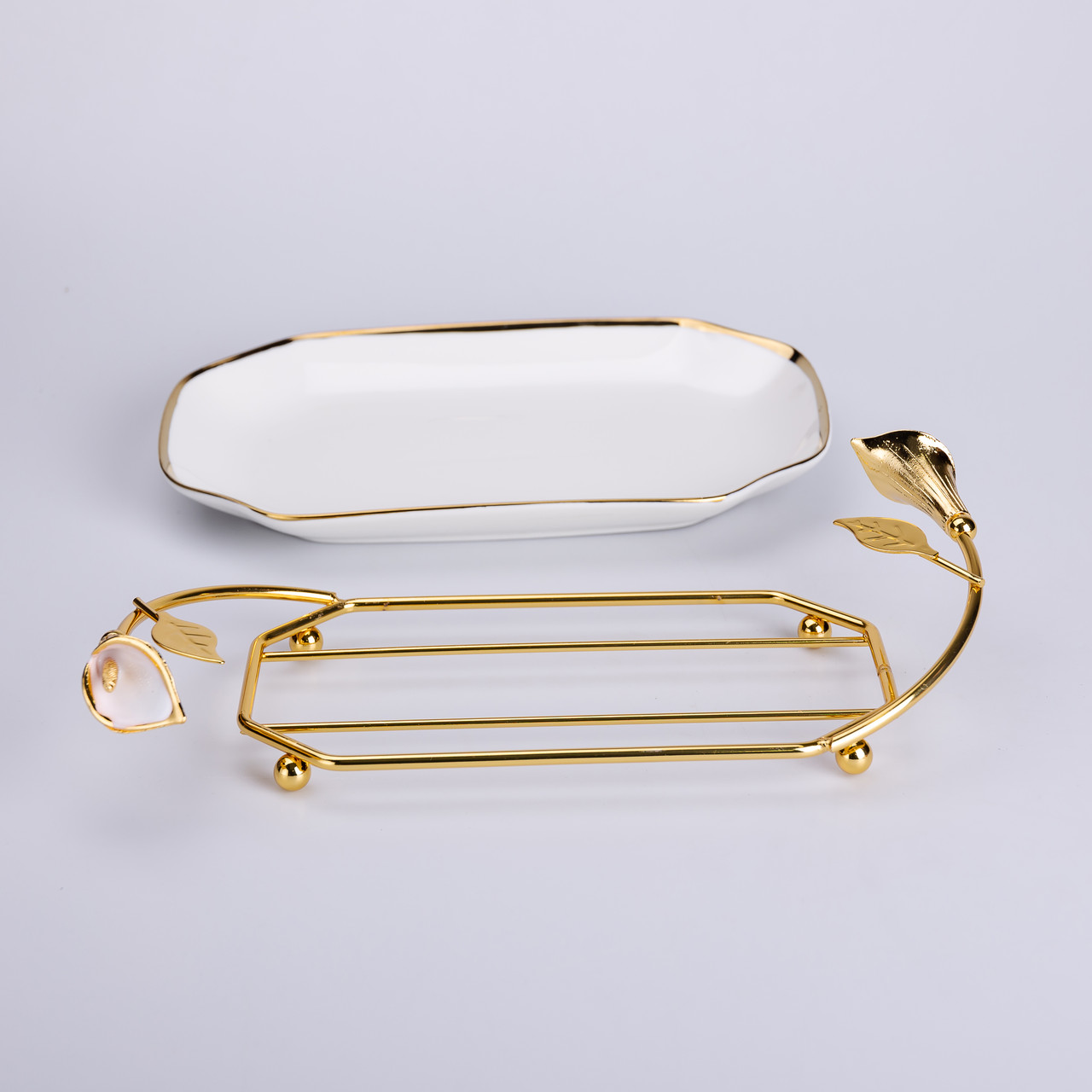 Керамічна фруктовниця на підставці 26×15×3.5 см Біла із золотом HP-7-5_HP-7-5_Milantium_2