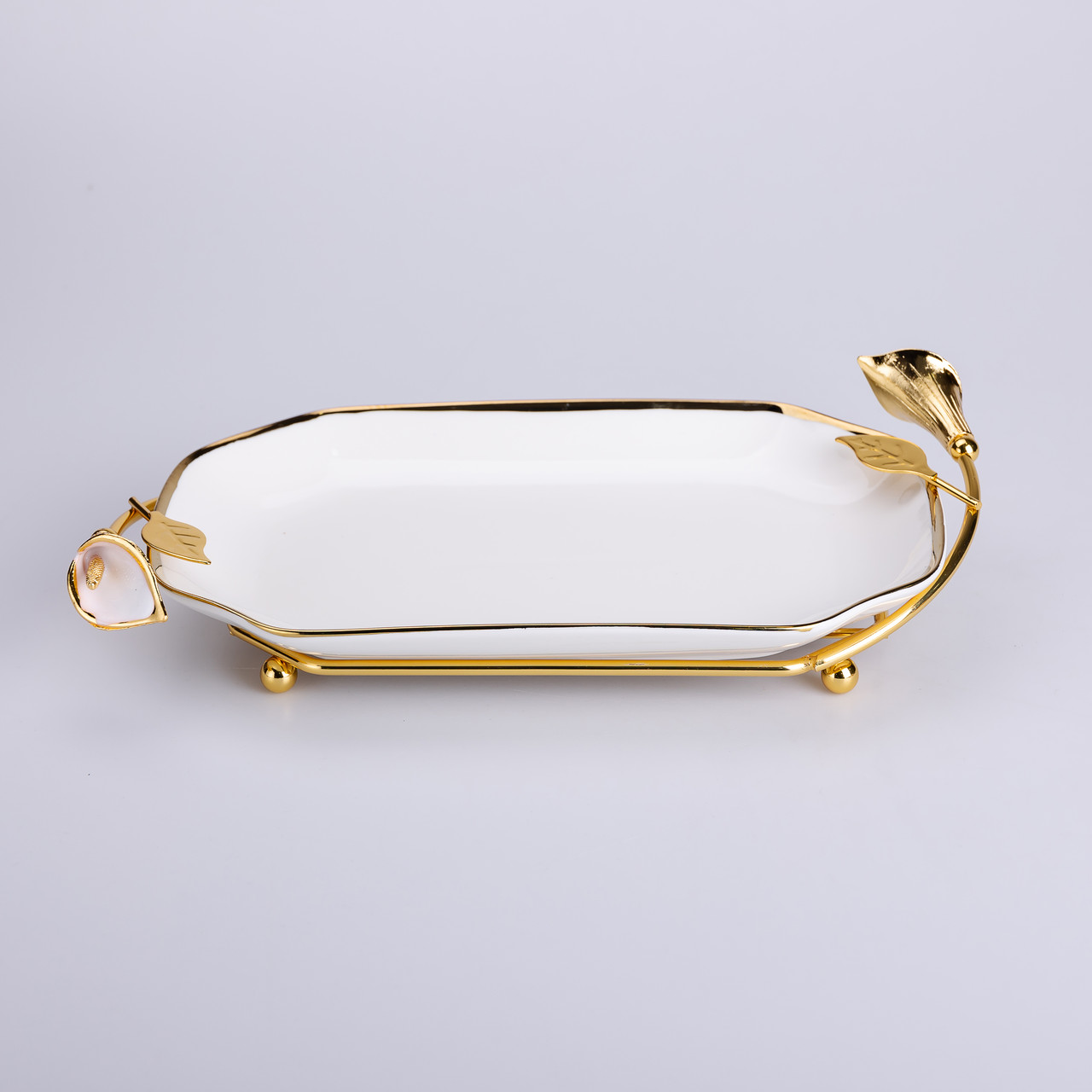 Керамічна фруктовниця на підставці 26×15×3.5 см Біла із золотом HP-7-5_HP-7-5_Milantium_3