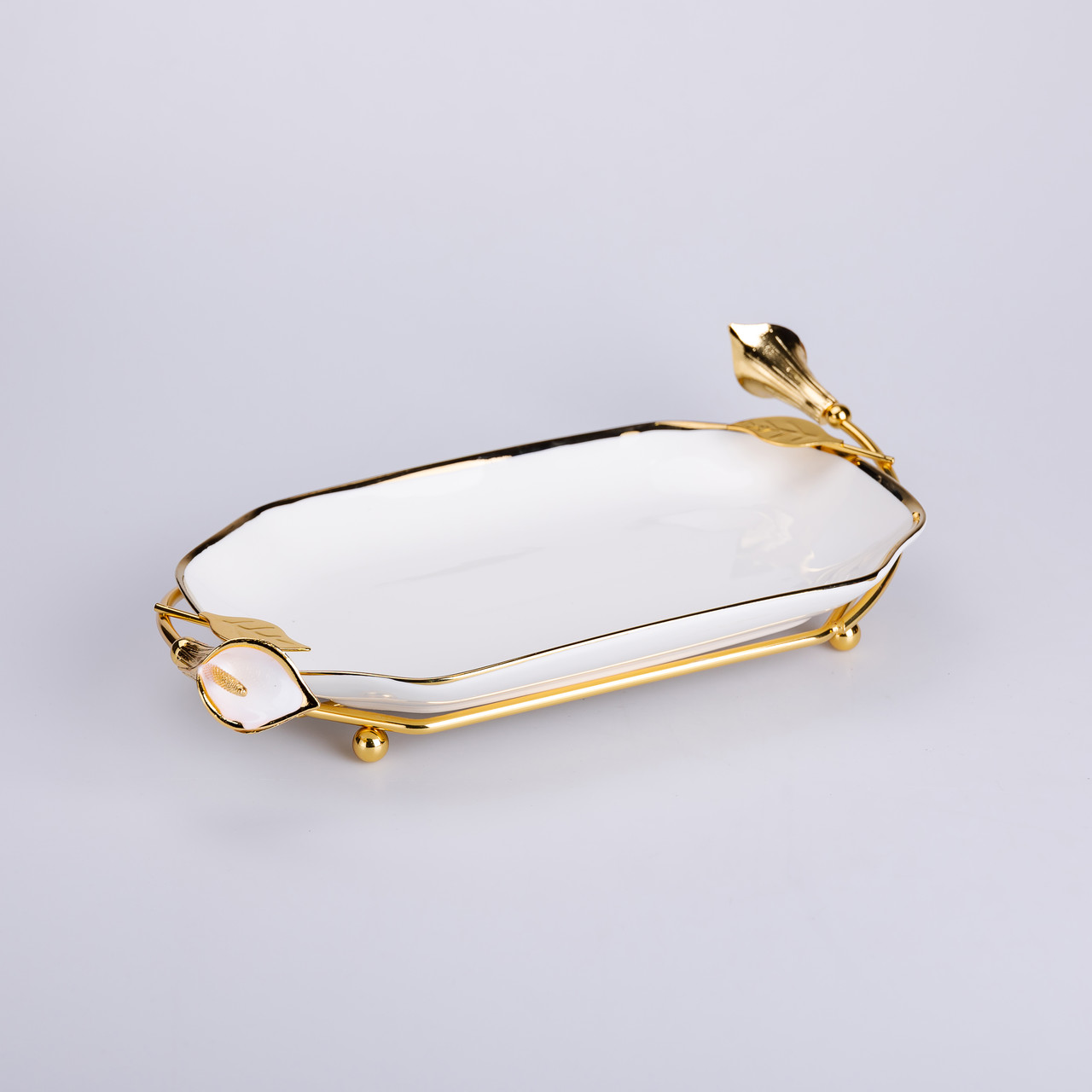 Керамічна фруктовниця на підставці 26×15×3.5 см Біла із золотом HP-7-5_HP-7-5_Milantium_4