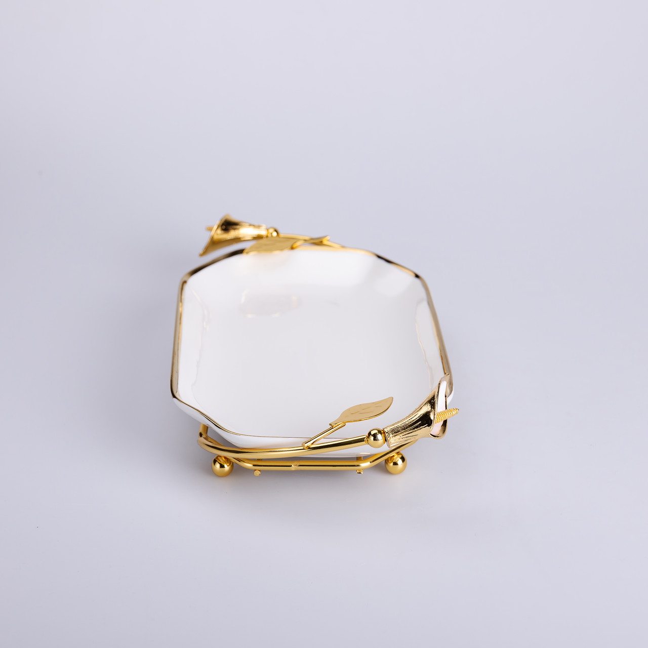 Керамічна фруктовниця на підставці 26×15×3.5 см Біла із золотом HP-7-5_HP-7-5_Milantium_5