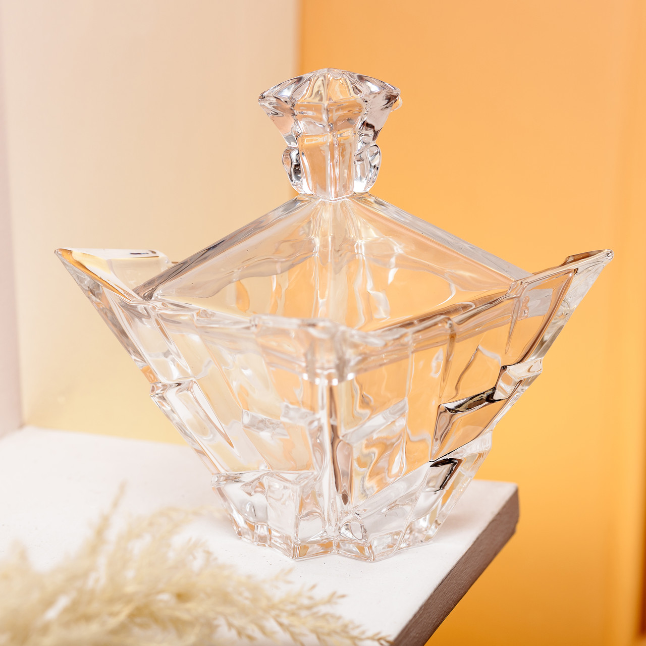 Цукорниця з кришкою 10×10×12 см ваза цукорниця квадратна скляна HP-4-118_HP-4-118_Milantium_5