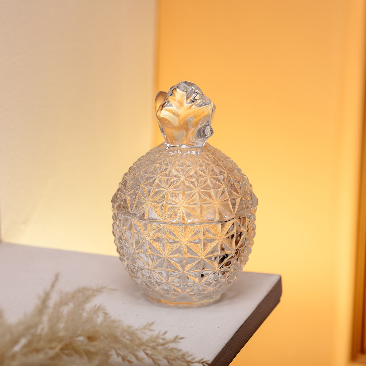 Цукерниця з кришкою Ø9 см ваза цукерниця кругла скляна прозора ананас HP-4-112_HP-4-112_Milantium_4