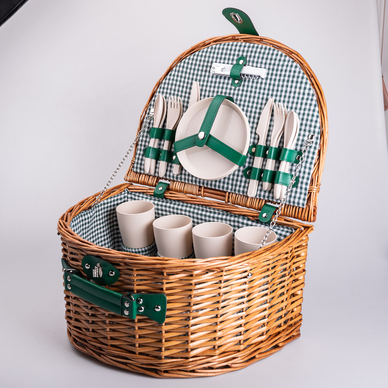 Кошик плетений для пікніка з посудом на 4 персони 41х31х22 см набір посуду туристичний для кемпінгу HP-ZQ-2_HP-ZQ-2_Milantium_2