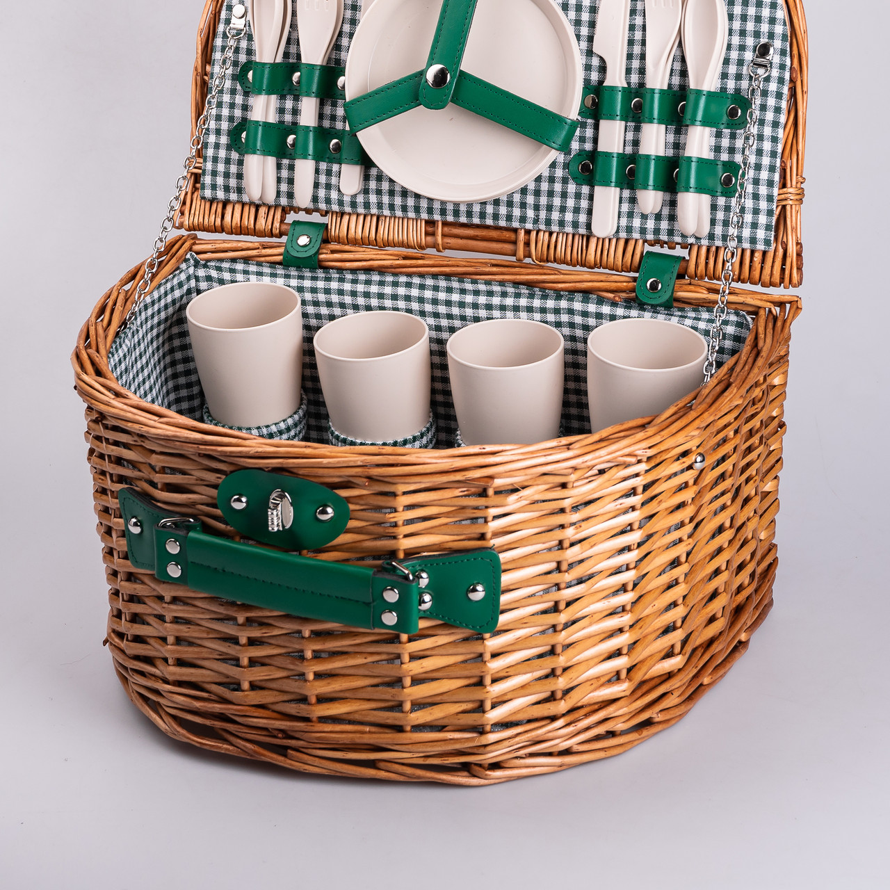 Кошик плетений для пікніка з посудом на 4 персони 41х31х22 см набір посуду туристичний для кемпінгу HP-ZQ-2_HP-ZQ-2_Milantium_3