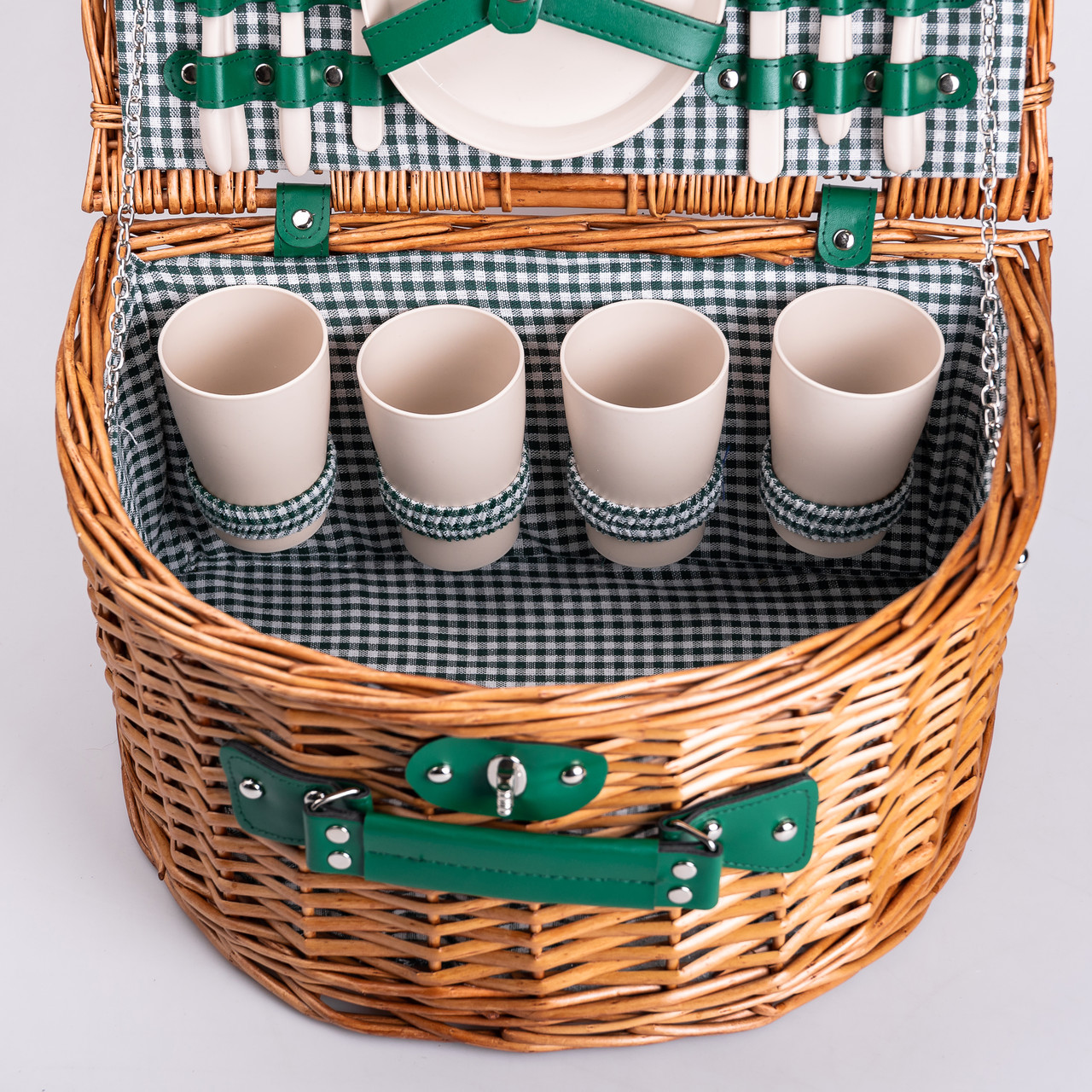 Кошик плетений для пікніка з посудом на 4 персони 41х31х22 см набір посуду туристичний для кемпінгу HP-ZQ-2_HP-ZQ-2_Milantium_4