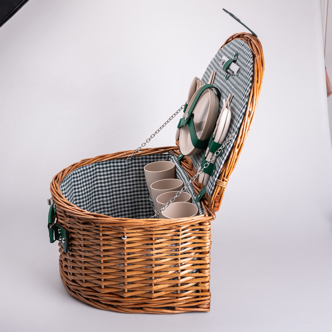 Кошик плетений для пікніка з посудом на 4 персони 41х31х22 см набір посуду туристичний для кемпінгу HP-ZQ-2_HP-ZQ-2_Milantium_7