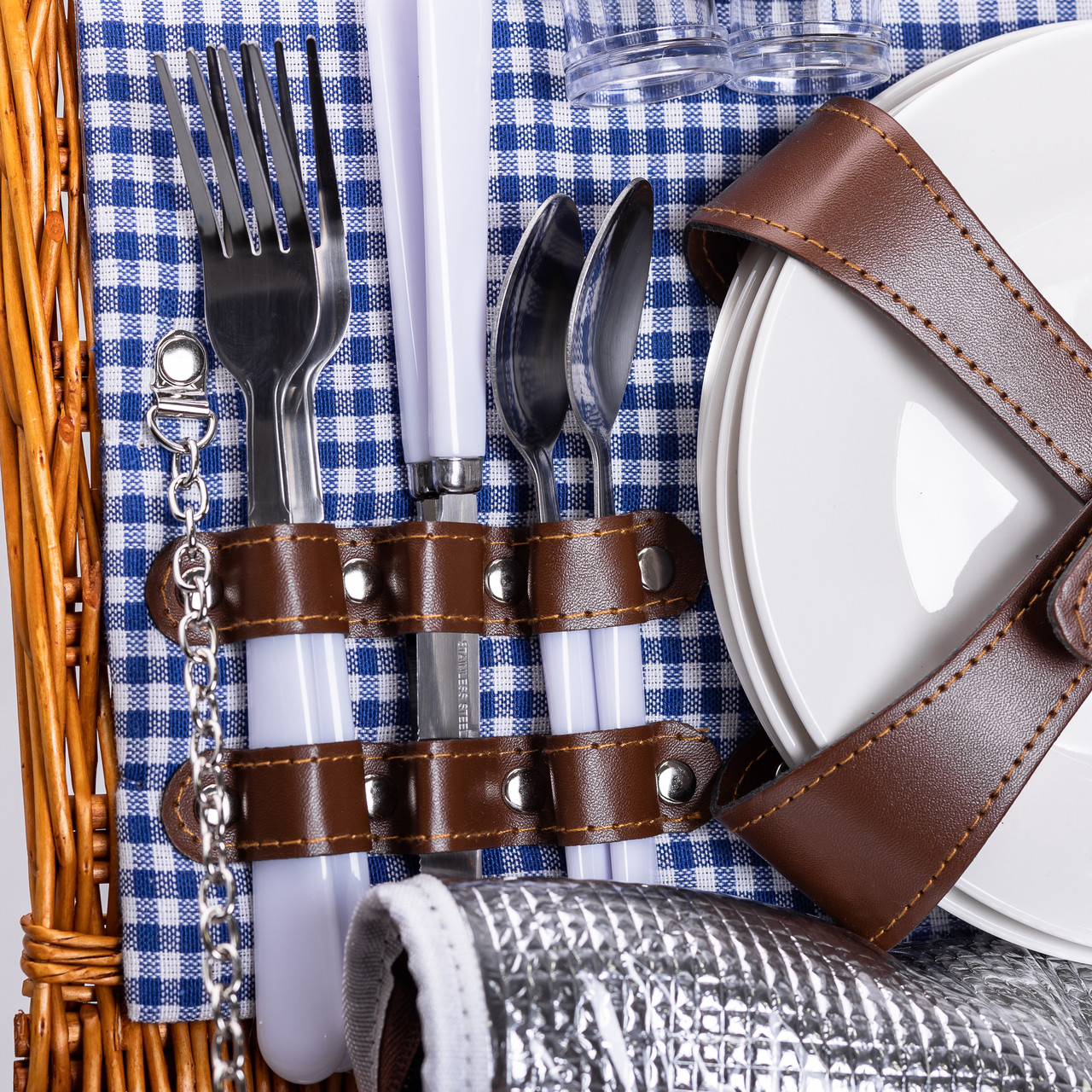 Кошик плетений для пікніка з посудом на 4 персони 42х28х20 см набір посуду туристичний для кемпінгу HP-ZQ-1_HP-ZQ-1_Milantium_6