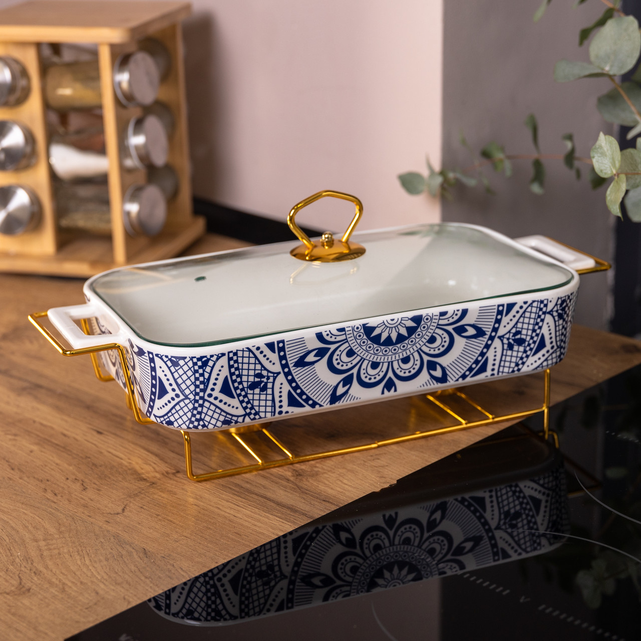 Марміт порцелянаовий із скляною кришкою 32х17х15 см на металевій підставці 1.5 л SA1107-M_SA1107-M_Milantium_5