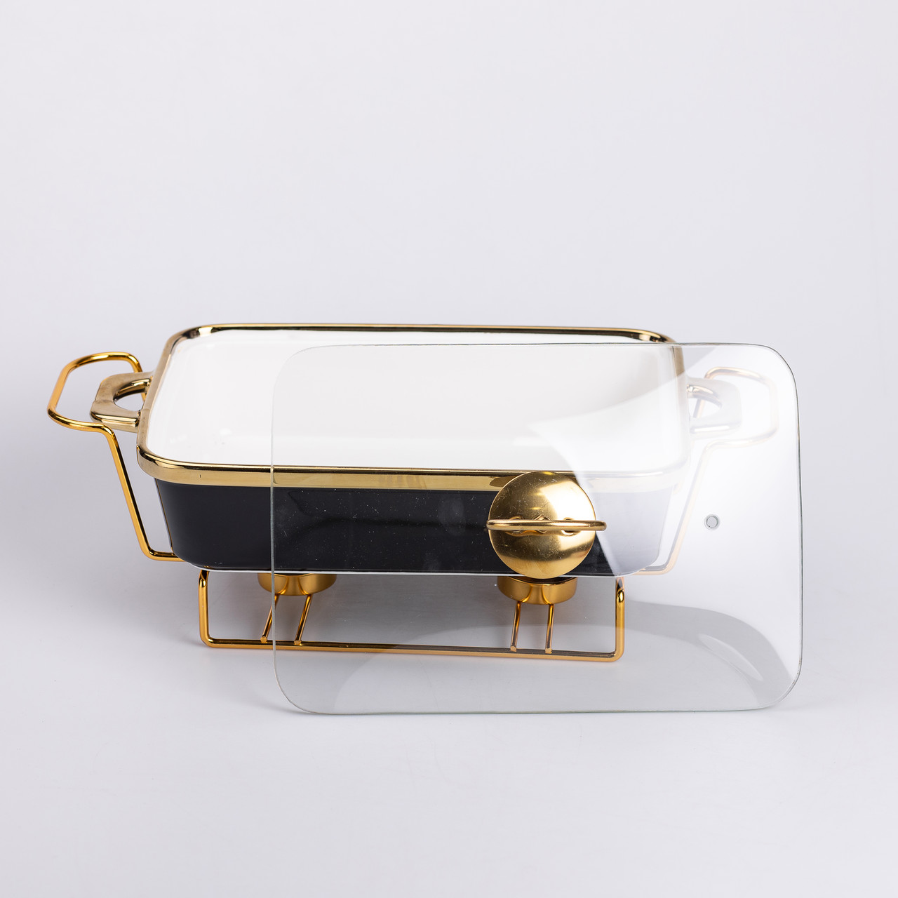 Марміт керамічний зі скляною кришкою 35.5х19х15.5 см на металевій підставці 1.5 л Чорний HTJ-1002_HTJ-1002_Milantium_2