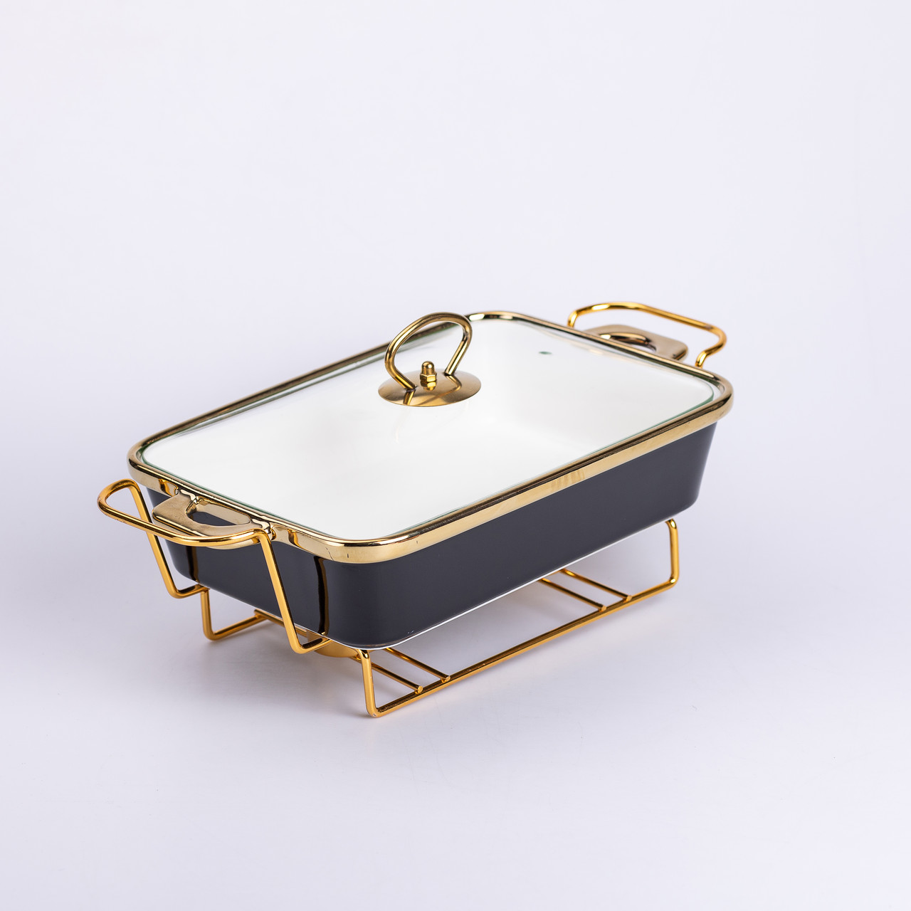 Марміт керамічний зі скляною кришкою 35.5х19х15.5 см на металевій підставці 1.5 л Чорний HTJ-1002_HTJ-1002_Milantium_3