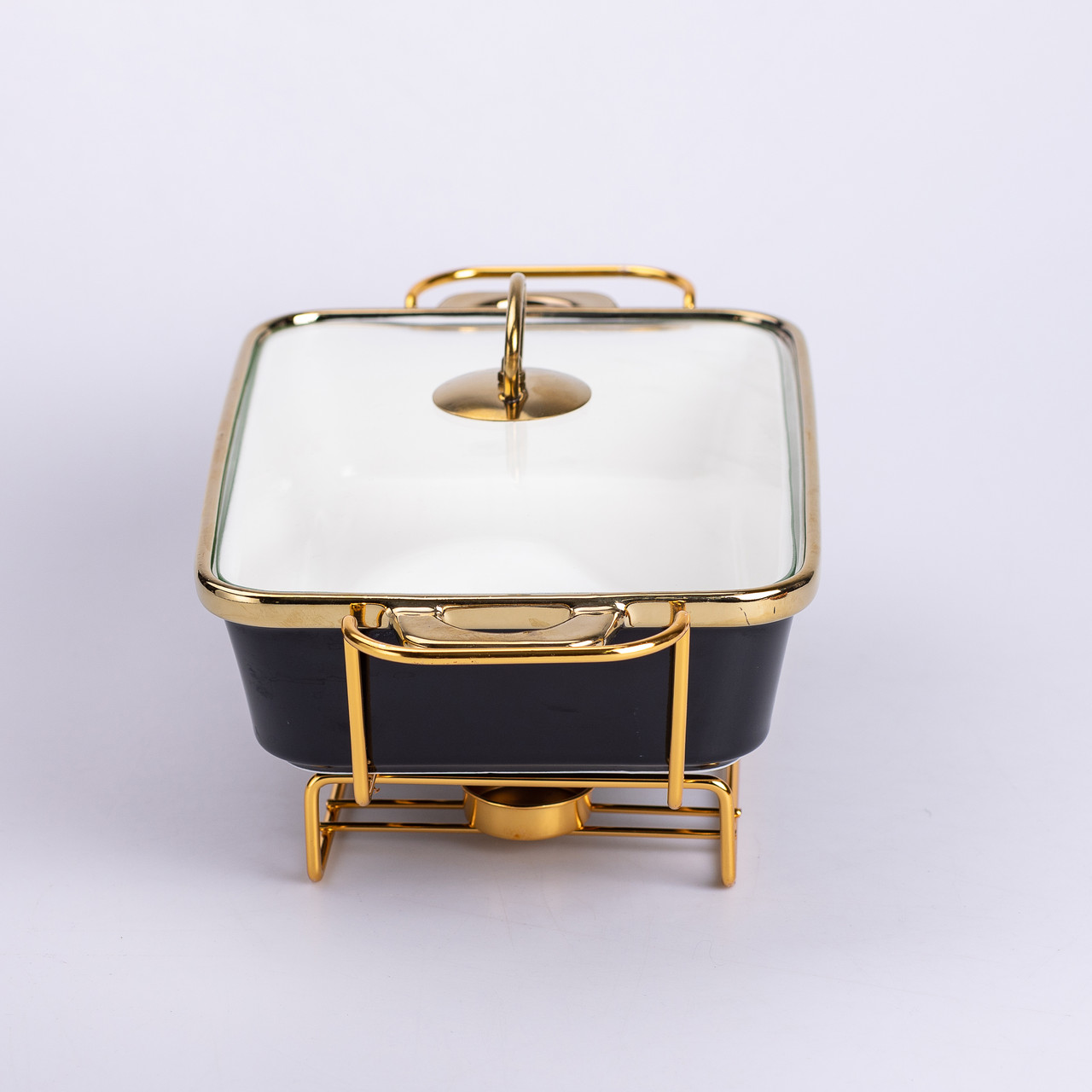 Марміт керамічний зі скляною кришкою 35.5х19х15.5 см на металевій підставці 1.5 л Чорний HTJ-1002_HTJ-1002_Milantium_4