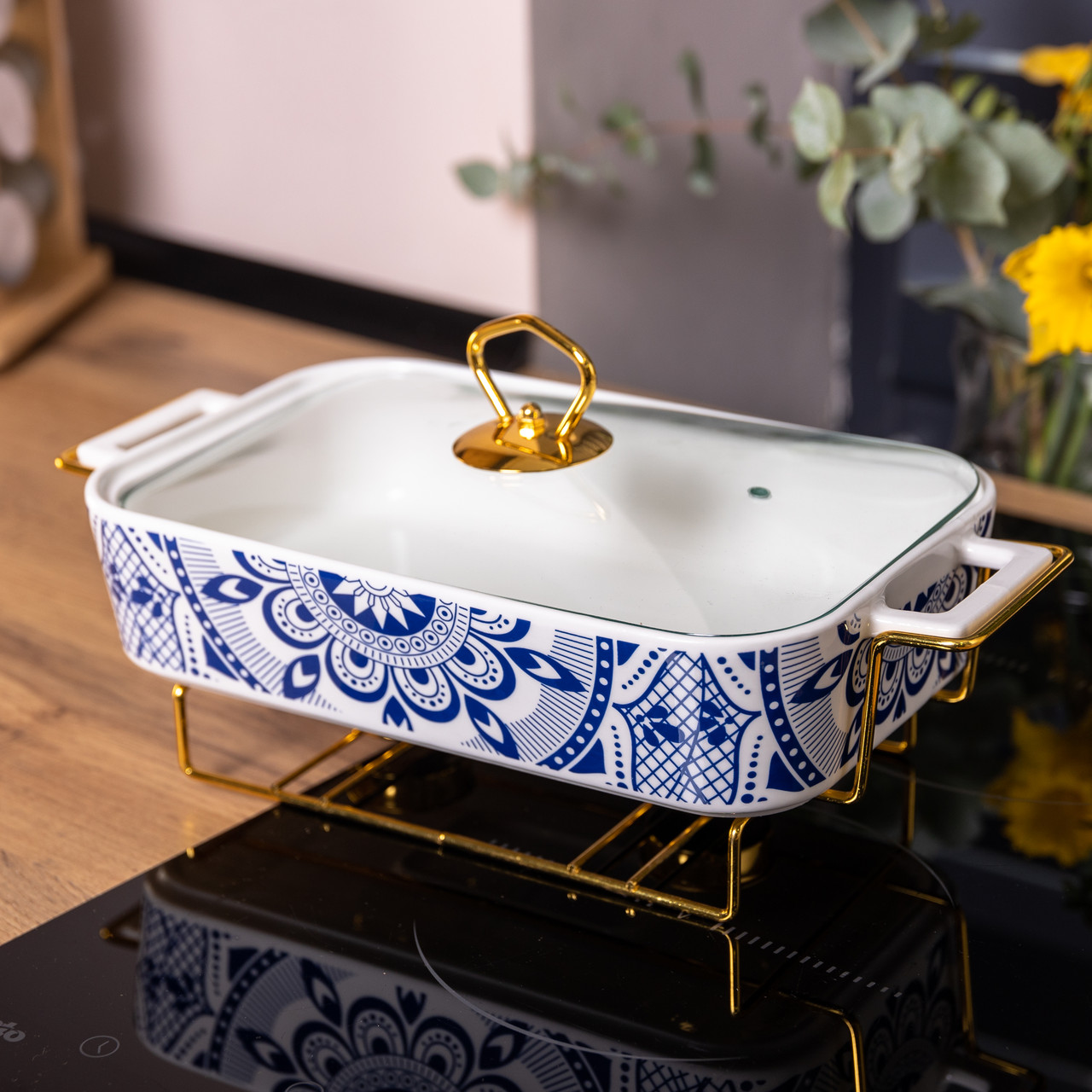 Марміт керамічний із скляною кришкою 38х18.5х15.5 см на металевій підставці 1.5 л SA1107-B_SA1107-B_Milantium_5