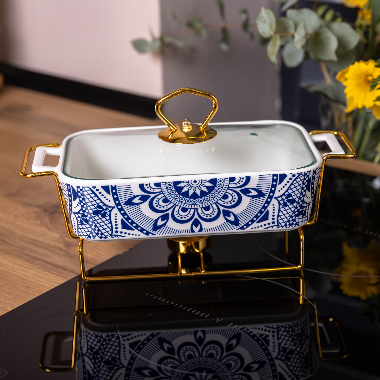 Марміт порцелянаовий із скляною кришкою 38х18.5х15.5 см на металевій підставці 1 л SA1107-S_SA1107-S_Milantium_5